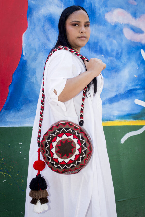 Mochila Negro, marrón, blanco y rojo